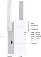 TP-Link RE765X AX3000 Extensor de alcance WiFi 6 con enchufe inteligente integrado de paso directo | Repetidor inalámbrico de doble banda con puerto Ethernet | Hasta 2400 pies cuadrados, 64