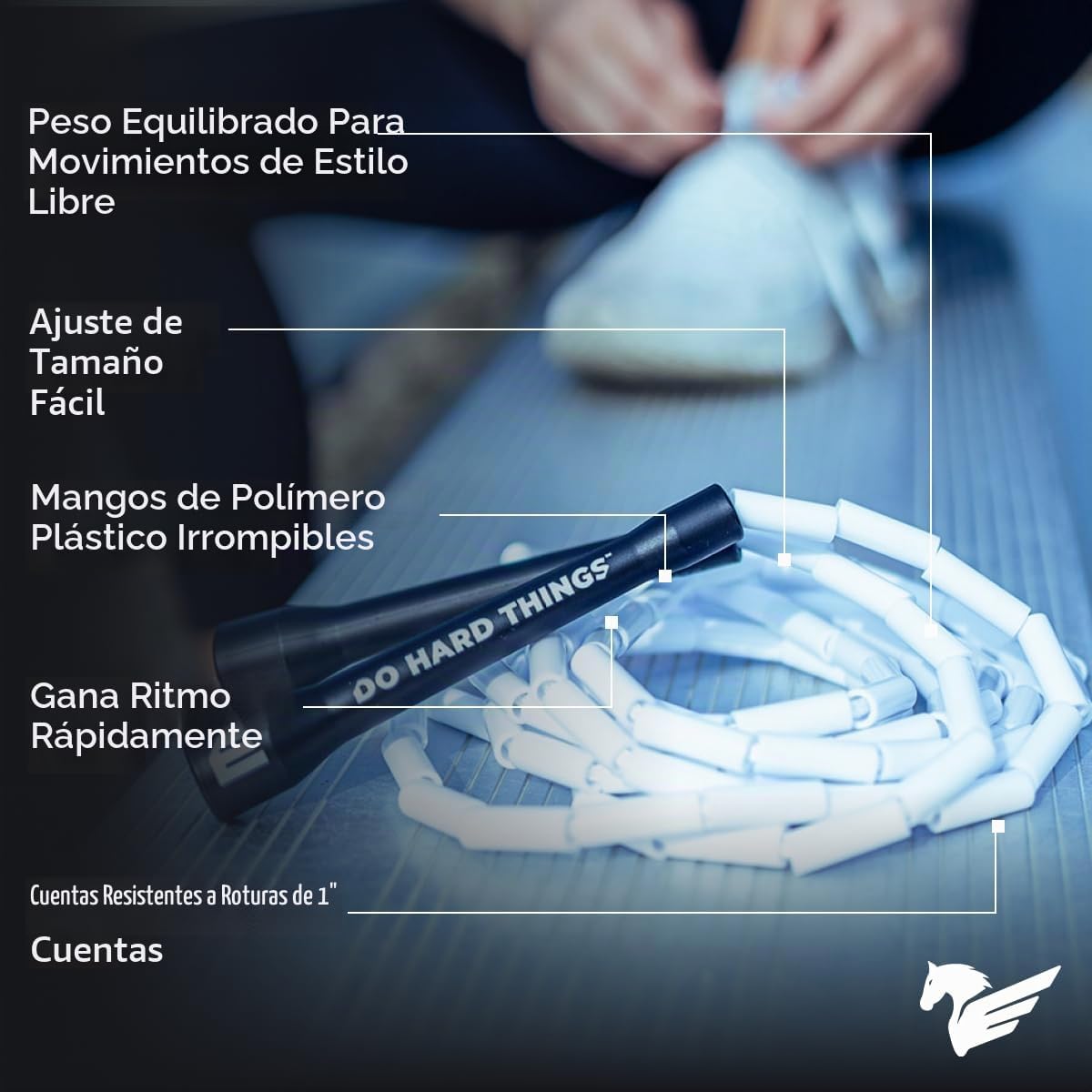 Elite Jumps - Cuerda de cuentas de 1 pulgada, 10 pies, ajustable, asas de 5"