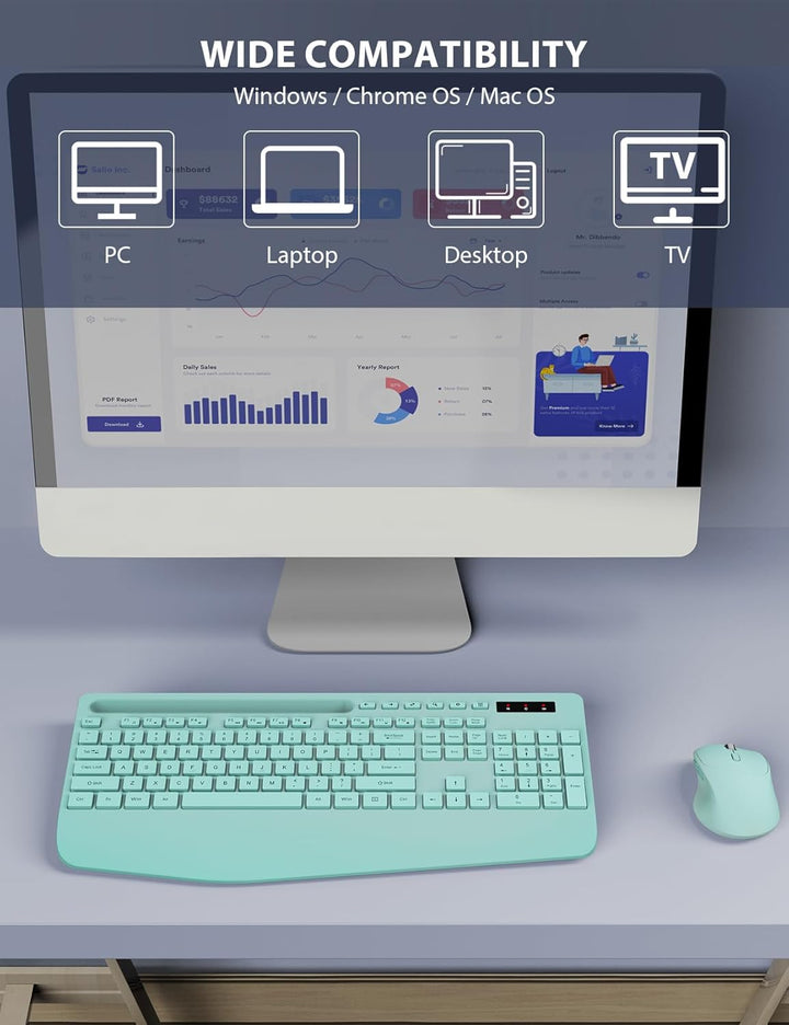 Combo de teclado y mouse inalámbricos, teclado ergonómico de tamaño...