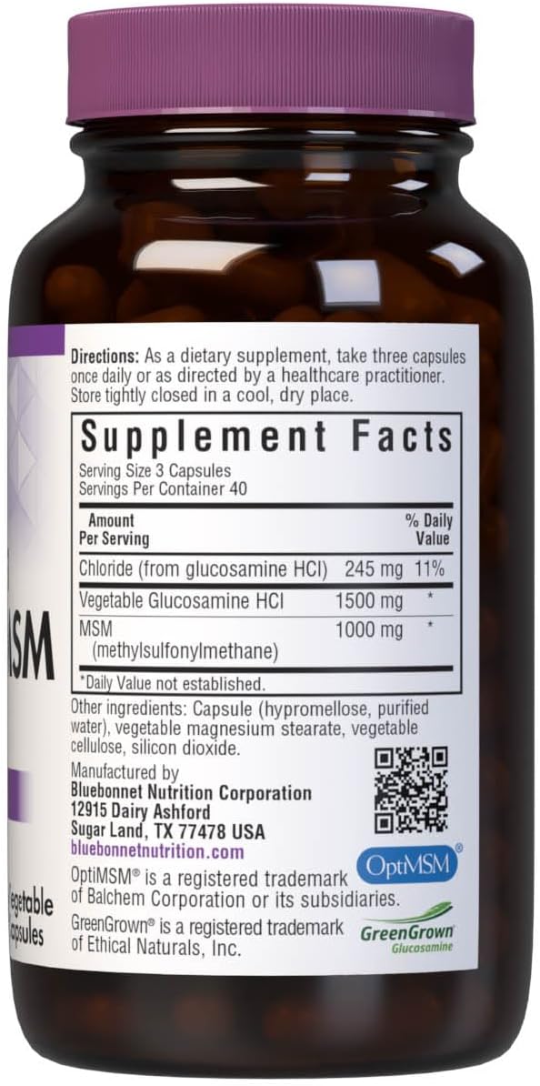 BlueBonnet Suplemento vegetariano de glucosamina Plus MSM, 120 unid...