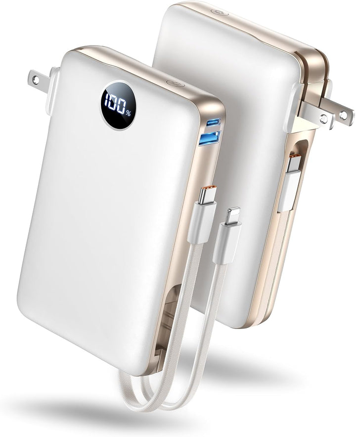 Sucrosey Banco de energía de 50,000 mAh con cable USB-C integrado y...