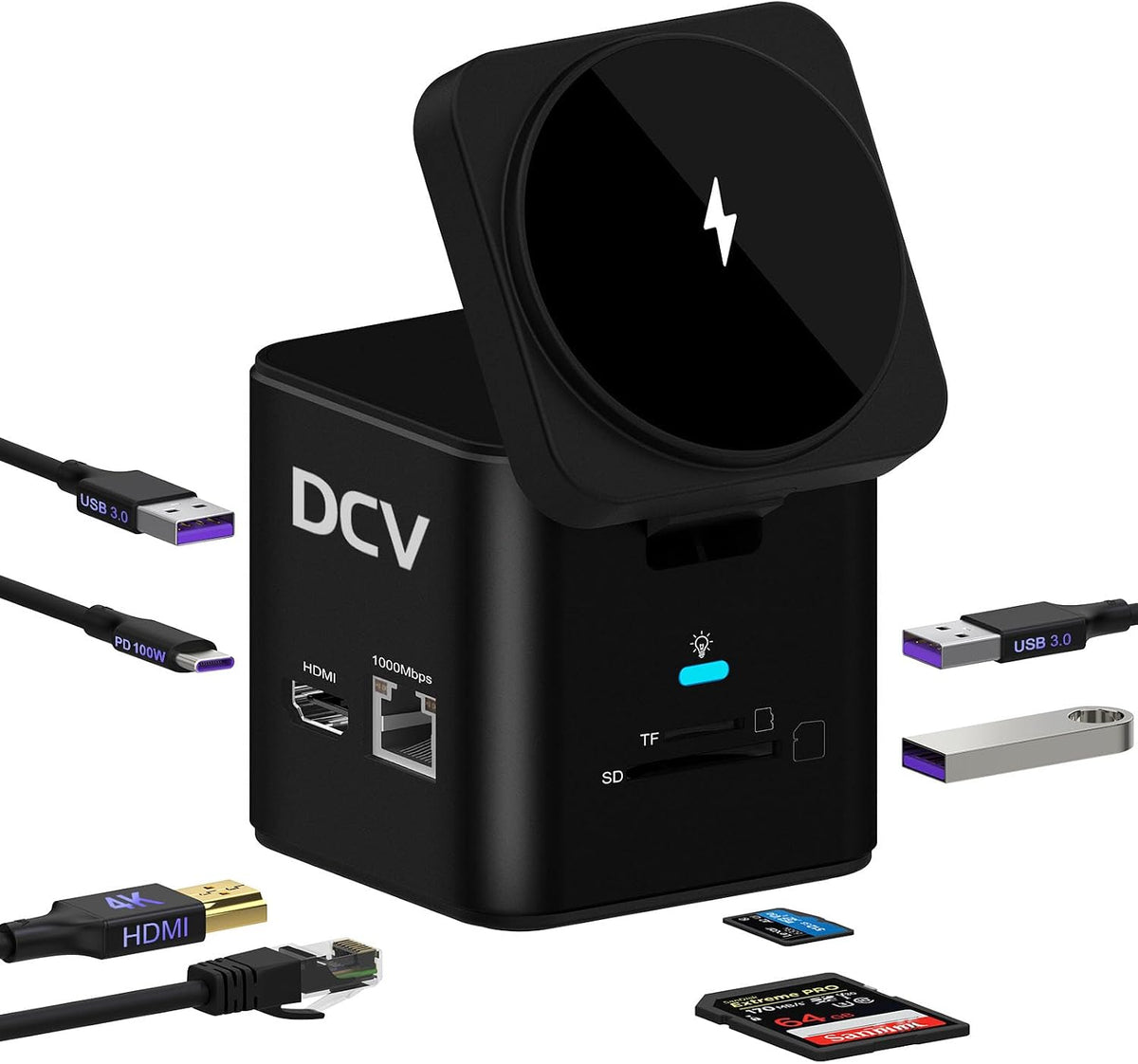 Estación de acoplamiento USB C para laptop con soporte de cargador MagSafe, adaptador multipuerto USB C Hub 9 en 1 con HDMI 4K, Ethernet de 1 Gbps, 3 USB 3.0, SD/TF, compatible con MacBook/Dell/HP