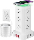 SMALLRT - Cable de extensión con múltiples tomas, torre de regleta de alimentación con protector de sobretensiones, extensor de salida de 10 pies con 12 salidas de CA, 4 USB, regleta de alimentación