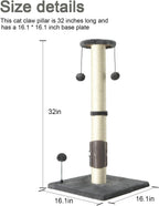 PEEKAB Poste rascador de sisal para gatos de 32 pulgadas de alto, con bola colgante y cepillo de auto-masaje, rascador vertical para gatos y gatitos de interior, color gris, 32 pulgadas