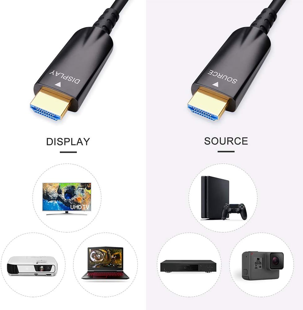 DTECH Cable HDMI de fibra óptica de 75 pies con video HD 4K 30Hz y 1080p 60Hz 3D ARC HDCP CEC de alta velocidad compatible con reproductor de DVD, monitor de computadora, consola de juegos, TV (75 pies, negro)