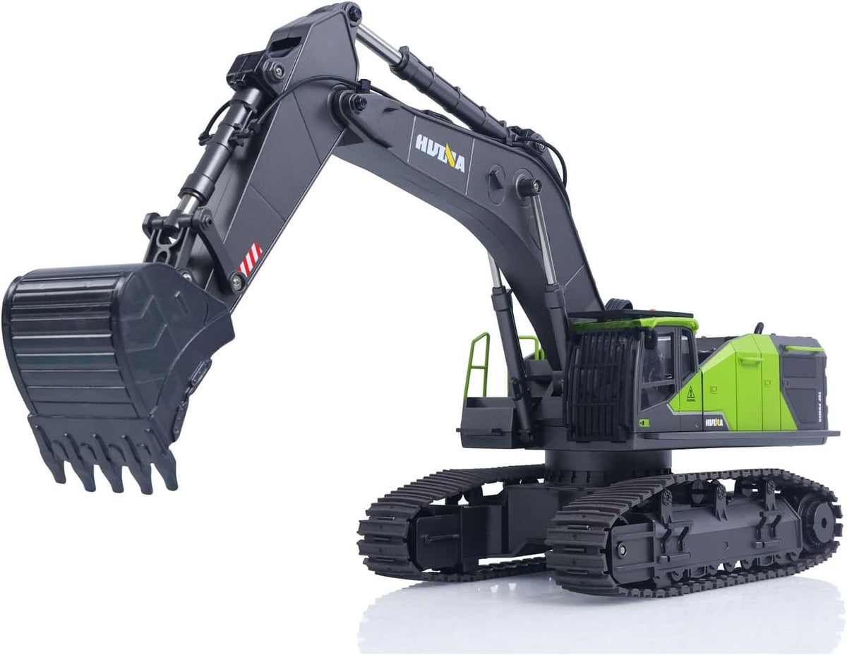 US in Stock, HUINA 1/14 593 Modelo RC Excavadora de tierra de metal y plástico, con luz LED y sonido de simulación, batería 2.4G control remoto 28CH, modelo de grado aficionado para mayores