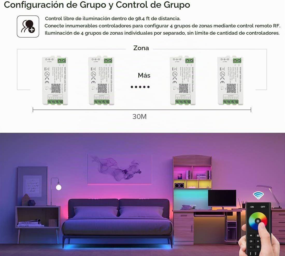 BTF-LIGHTING 5050SMD FCOB COB RGBW RF Remote RC03RFB & C04RF Tuya Controlador de Kit de 4 Zonas RF 2.4GHz Control Remoto Inalámbrico de Grupo PWM(+ R G B W) Tira de LED de 5 pines DC5V DC12V DC24V