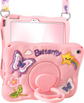 Funda Kidcube para iPad de 10ª Generación de 10.9 Pulgadas 2022, para iPad A16 de 11ª Generación 2025 - para Niñas Linda Diseño 3D de Mariposa Kawaii con Soporte Giratoria y Correa, Funda de Silicona