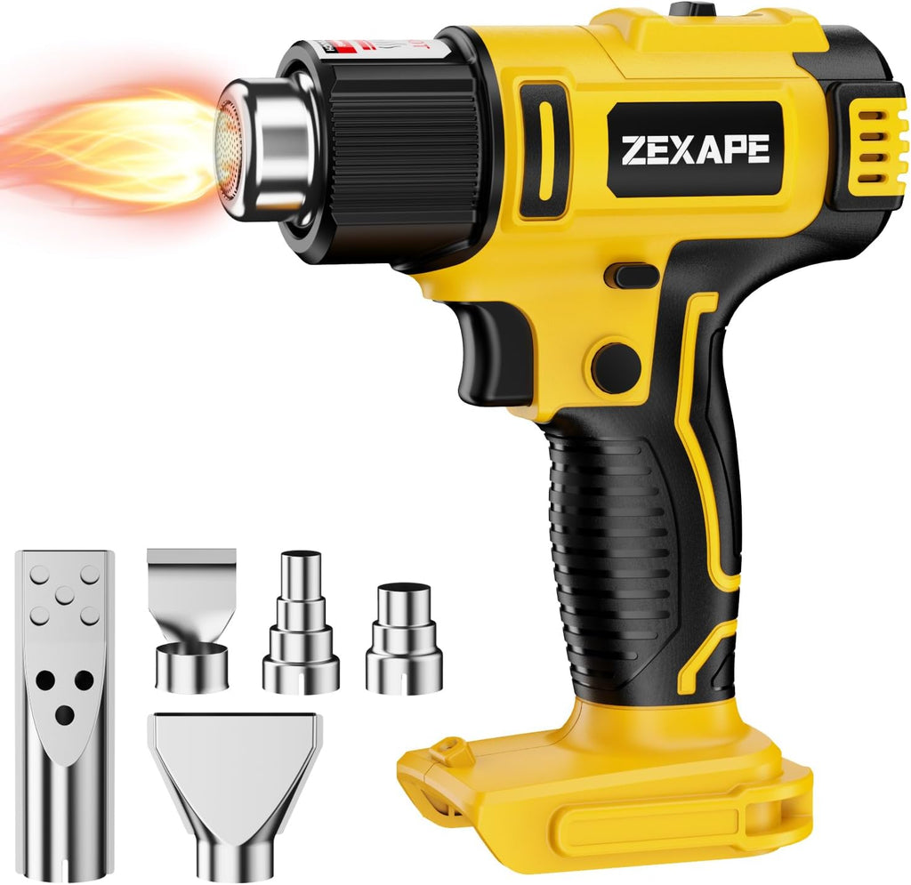 Pistola de calor inalámbrica compatible con batería Dewalt de 20 V, pistola de soldadura de calentamiento rápido de 350 W con luz LED, temperatura variable de 122 ℉ a 1022 ℉ con 5 boquillas