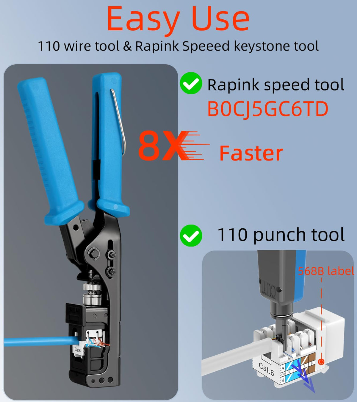 Rapink Soporte de conector Keystone RJ45 Cat6 10G, conectores Keystone UTP 100 unidades para placa de pared y panel de conexiones, Rj45 Keystone 90 grados color blanco para cableado Cat6, Cat5e, Cat5