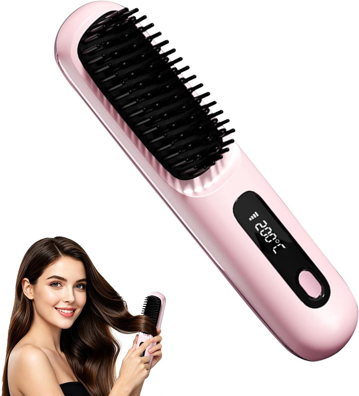 Cordless Hair Straightening Brush, Mini 30s Fast Heat USB-C for Tra...