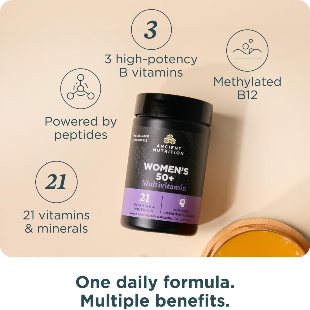 Ancient Nutrition Multivitamínico para mujeres 50+ con Ashwagandha...