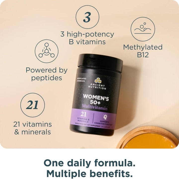 Ancient Nutrition Multivitamínico para mujeres 50+ con Ashwagandha...