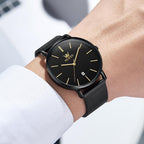 OLEVS Relojes de Hombre de Cuero Negro Ultrafinos 6.5 mm Minimalista Vestir Simple Moda Casual Resistente al Agua con Fecha
