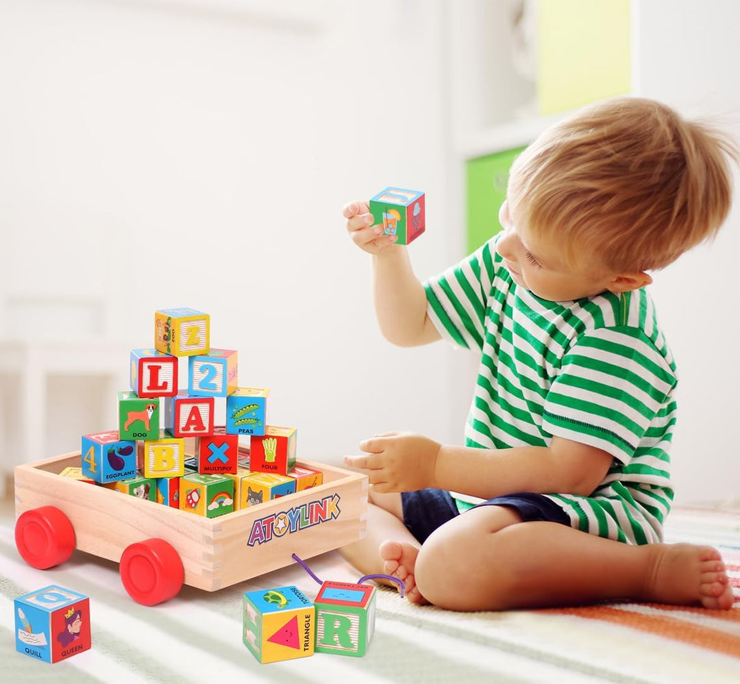 Atoylink Bloques de Construcción de Madera ABC para Niños