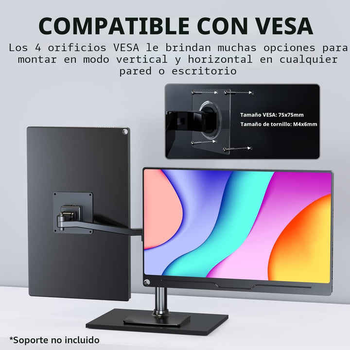 UPERFECT Monitor portátil, 15.6 pulgadas IPS HDR 1920 x 1080 FHD pa...
