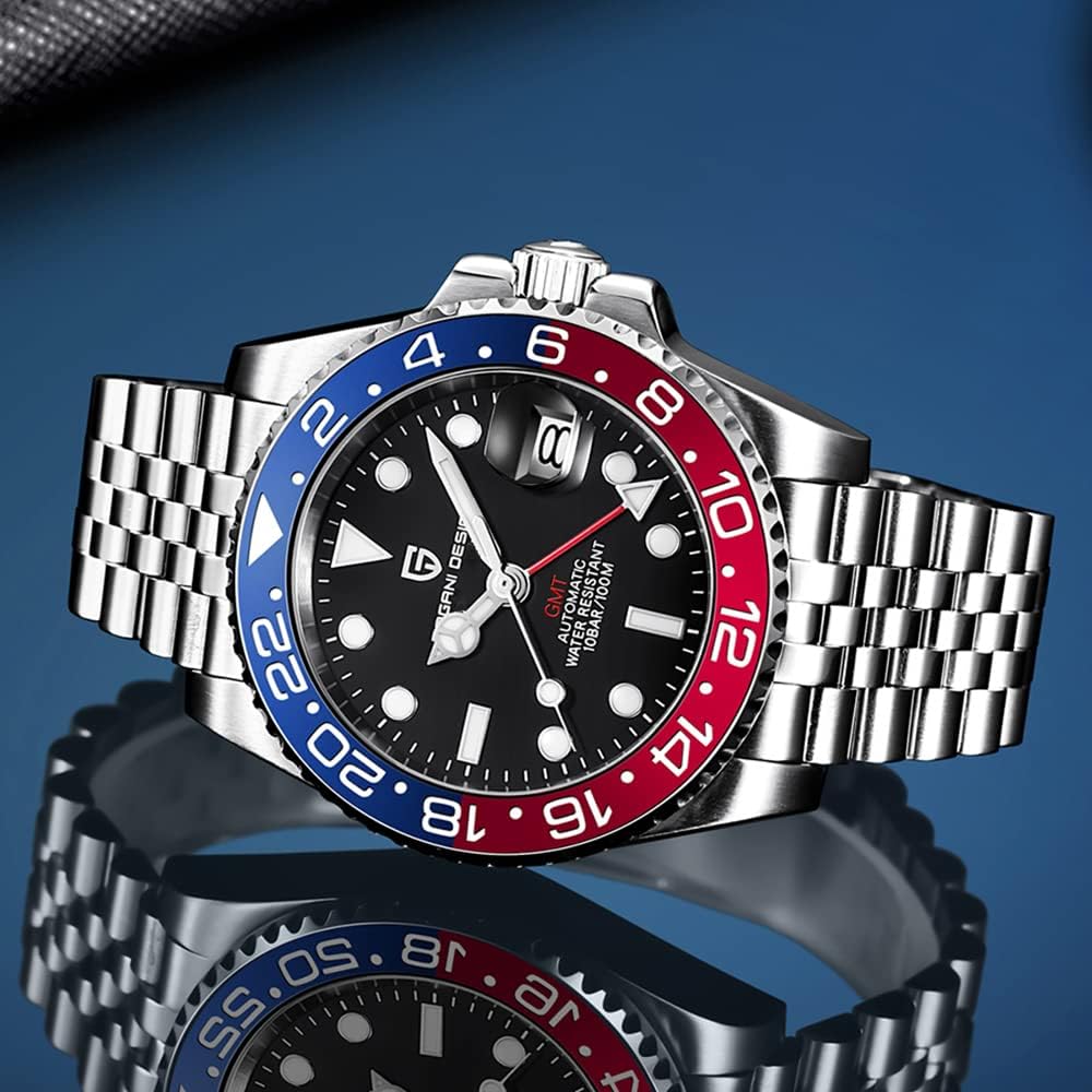 CADISEN Pagani Design 1662 GMT Reloj Automático Mecánico de Hombre de Grado Superior, Acero Inoxidable, Cristal de Zafiro, Reloj Deportivo de Buceo para Hombre, 1.57 pulgadas, Fecha, Resistente al