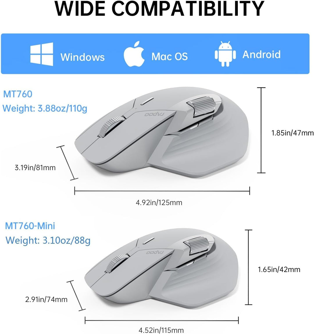 Rapoo MT760Mini Ratón Inalámbrico Bluetooth - Bluetooth 5.0 y 2.4GH...