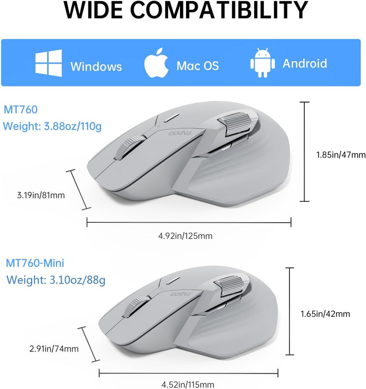 Rapoo MT760Mini Ratón Inalámbrico Bluetooth - Bluetooth 5.0 y 2.4GH...