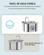 Fuente de agua para gatos de acero inoxidable: fuente automática de agua para mascotas de 108 oz/3.2 L, dispensador de agua para perros con ventana de nivel de agua, para gatos en el