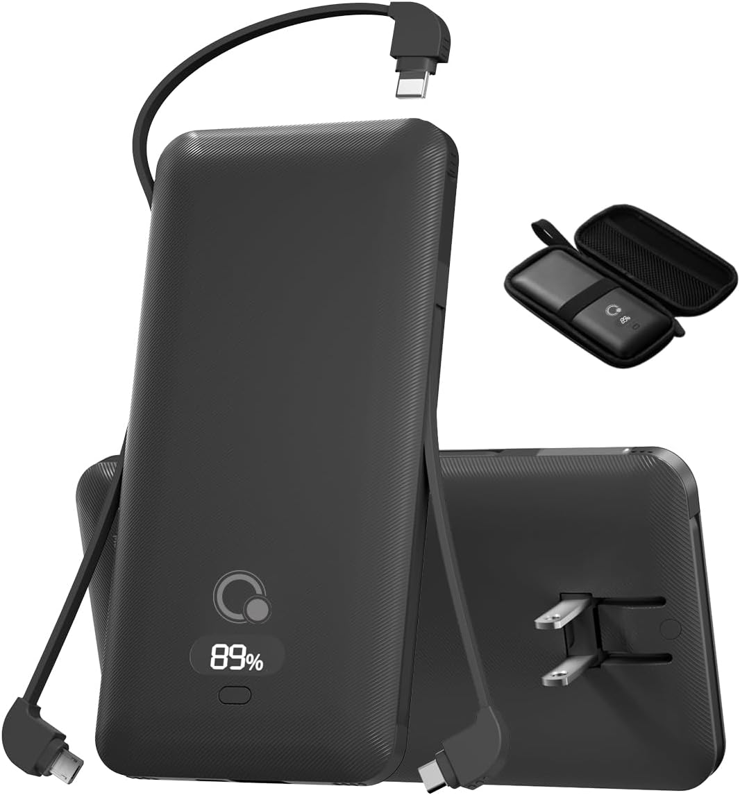 Cargador portátil de 10000 mAh con cables integrados y enchufe de p...