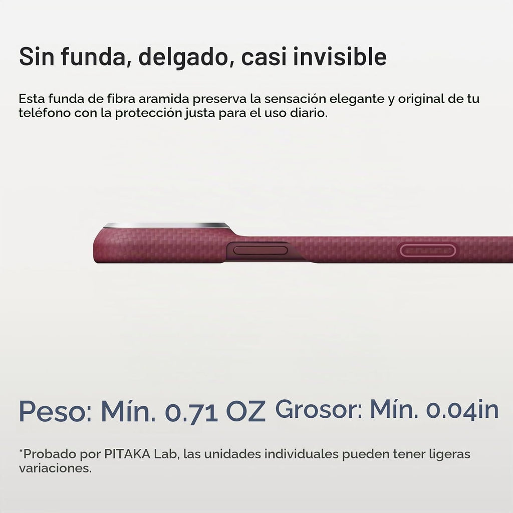pitaka Funda para iPhone 18 Pro de 6.3" con sensación sin funda, borgoña