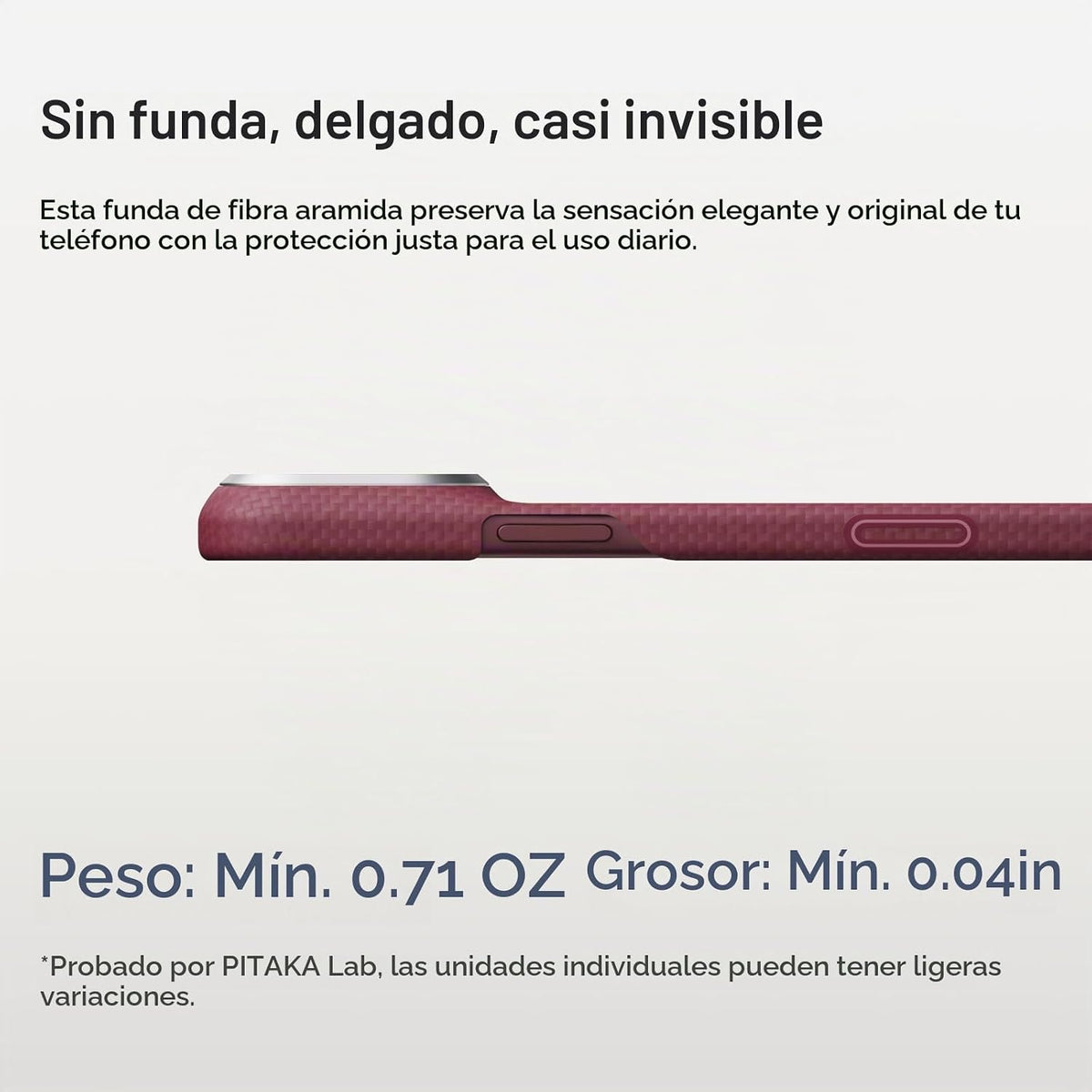 pitaka Funda para iPhone 18 Pro de 6.3" con sensación sin funda, borgoña