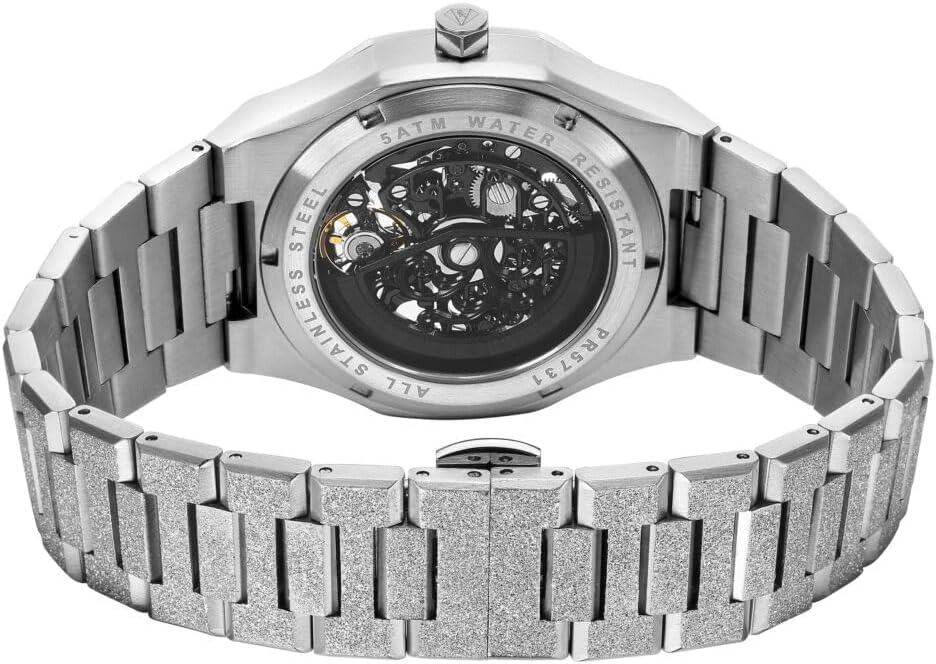 PIERRE RICHARDSON PR5721 Reloj esqueleto para hombre, acero inoxidable plateado, automático, 1.614 in, zafiro, 5ATM