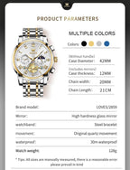 OLEVS Relojes de Oro para Hombres Reloj de Pulsera de Lujo a Prueba de Agua Gran Cara Elegante Acero Inoxidable Analógico Cuarzo Fecha Cronógrafo Luminoso Lectura Fácil Relojes de Negocios Regalos para Hombres Graduación