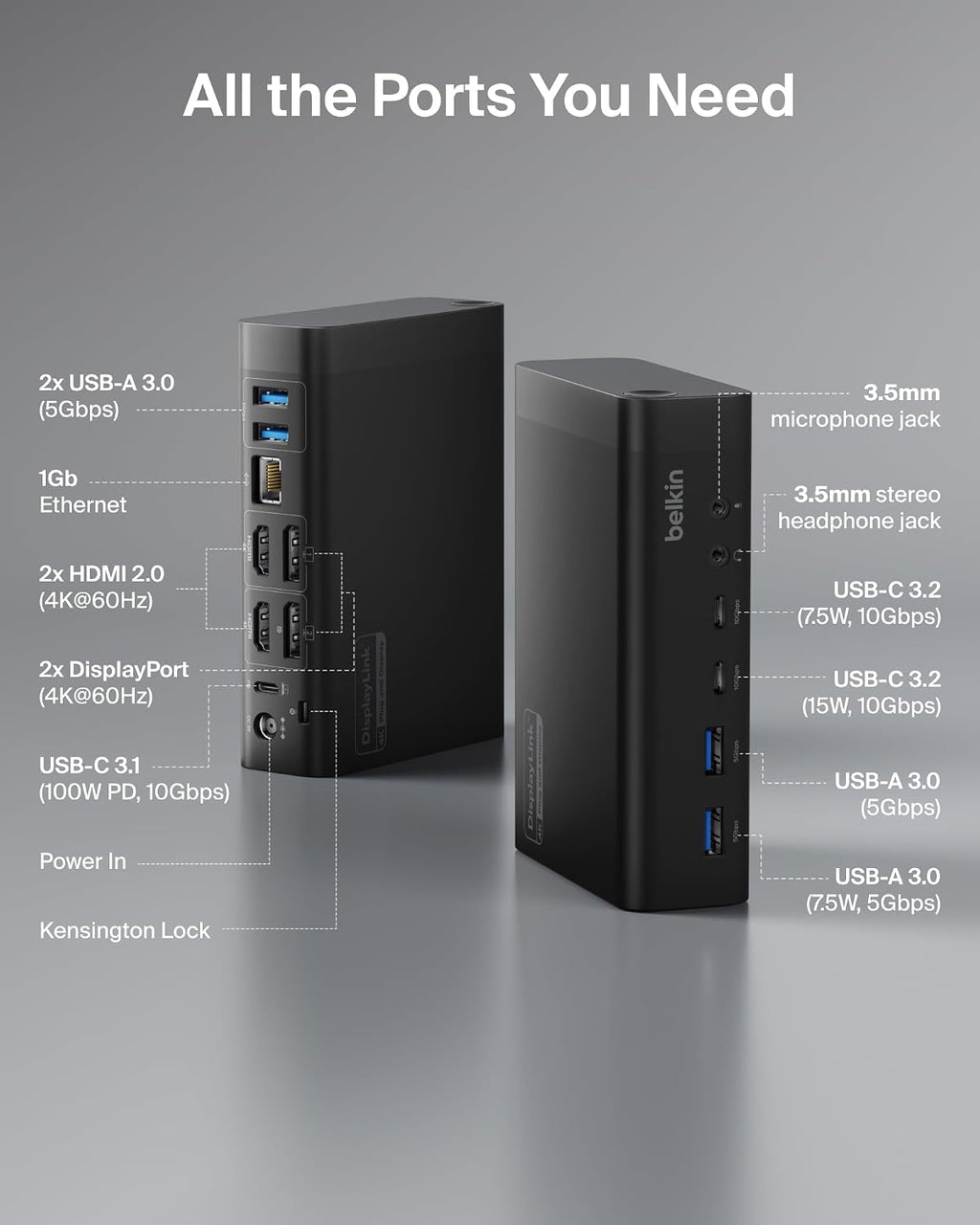 Belkin Estación de acoplamiento de doble pantalla DisplayLink