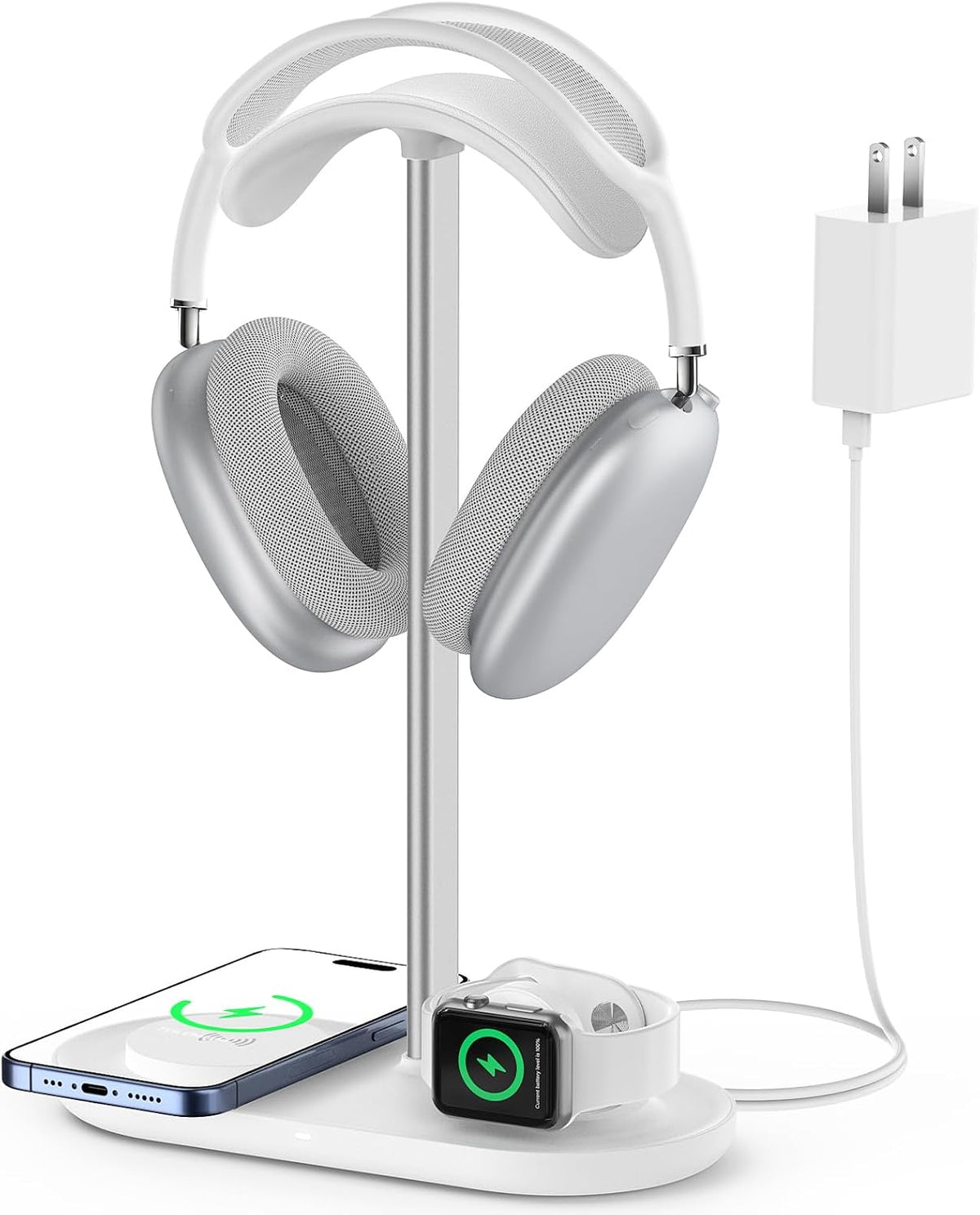 HiWe - Soporte para auriculares, cargador inalámbrico MagSafe 2 en 1 para iPhone/iWatch