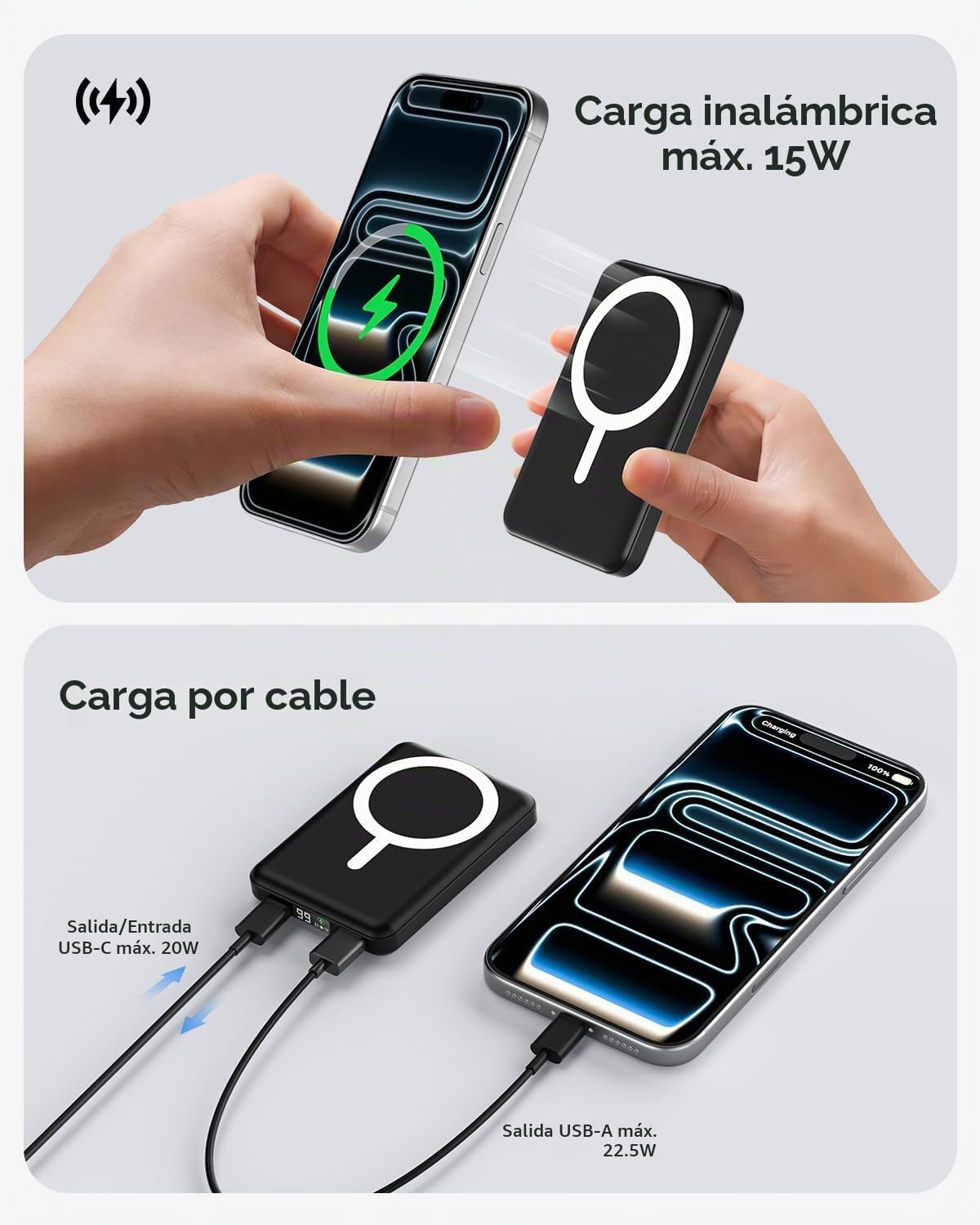 podoru para Magsafe Power Bank, cargador portátil magnético delgado de