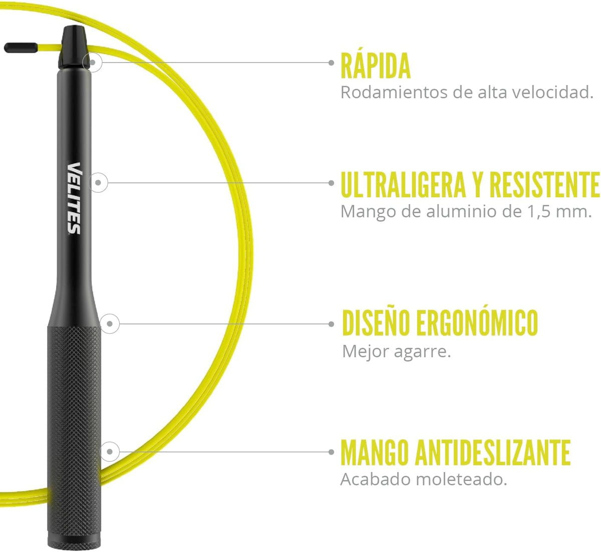 Velites - Cuerda de saltar lastrada para crosstraining, boxeo y fitness Fire 2.0, ideal para doble salto, cuerda de velocidad de aluminio (balastos no incluidos)