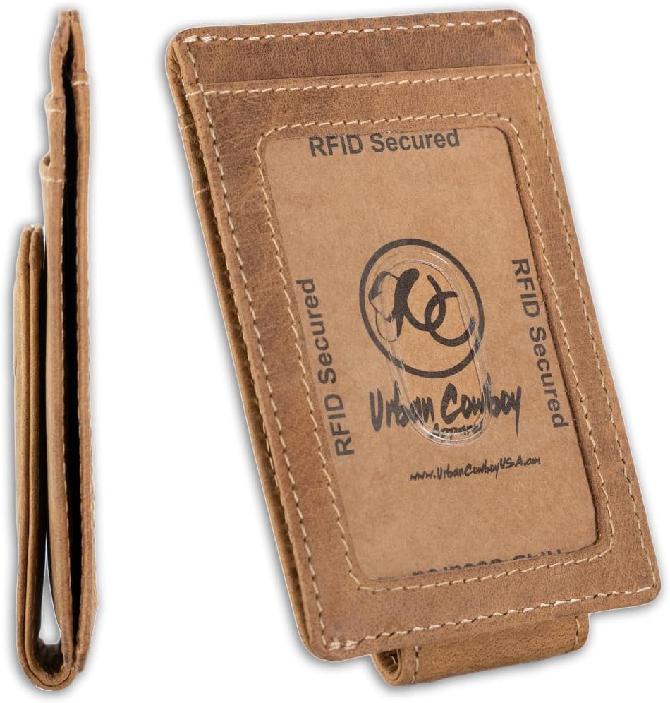 Cartera de cuero de grano completo con bolsillo frontal con protección RFID, diseño delgado, múltiples ranuras para tarjetas, marrón azteca negro, Marrón, Minimalista