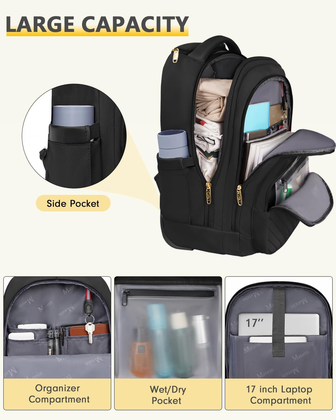 MATEIN - Mochila con ruedas para mujeres, para laptop de 17 pulgada...