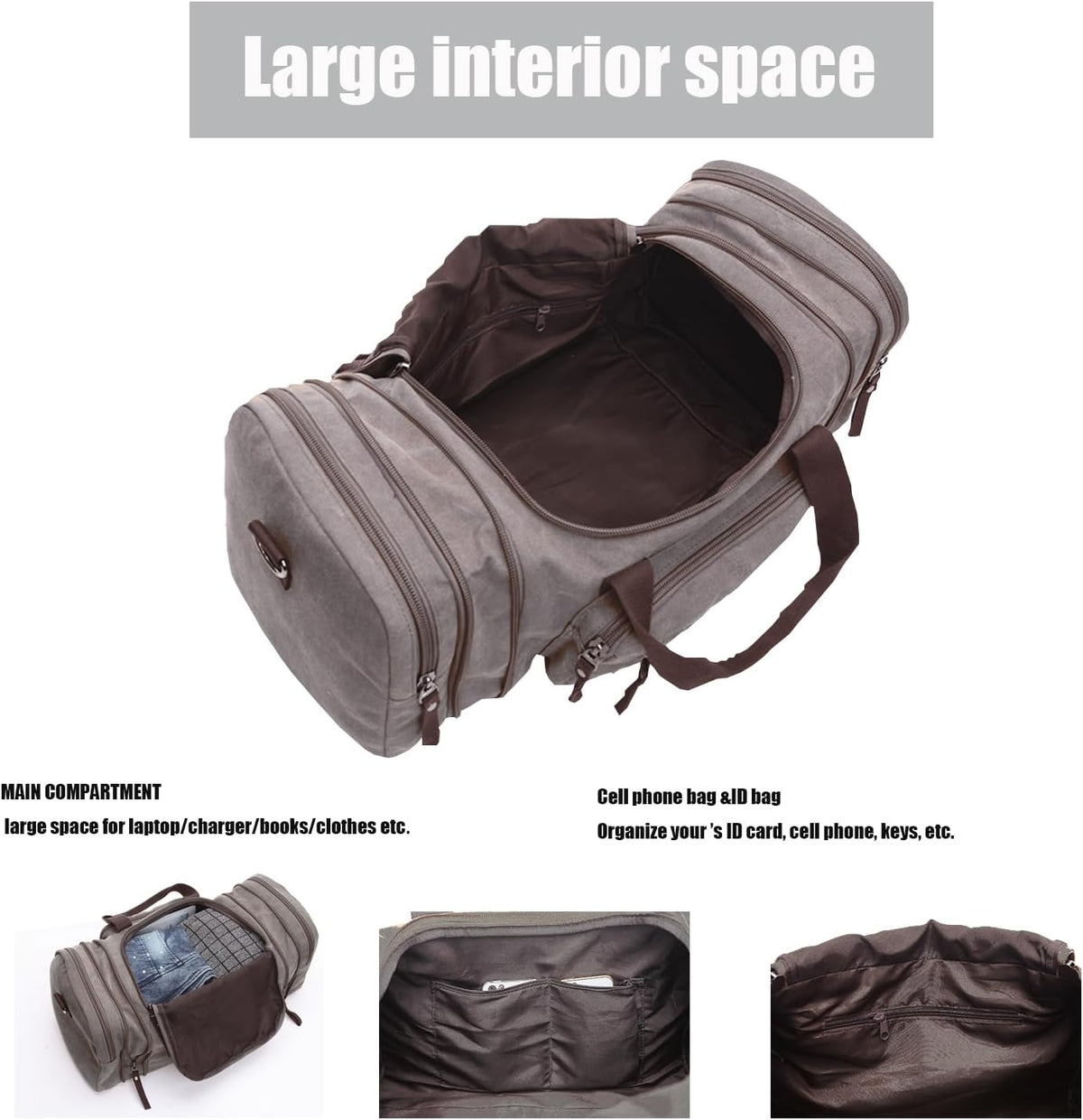 Bolsa de viaje para hombre, bolsa de fitness de mano, senderismo y viaje de negocios, lona de gran capacidad, Gris, Estilo retro europeo y americano
