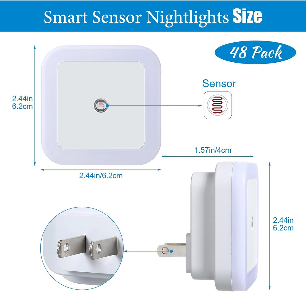 Paquete de 48 luces LED nocturnas enchufables a la pared, sensor