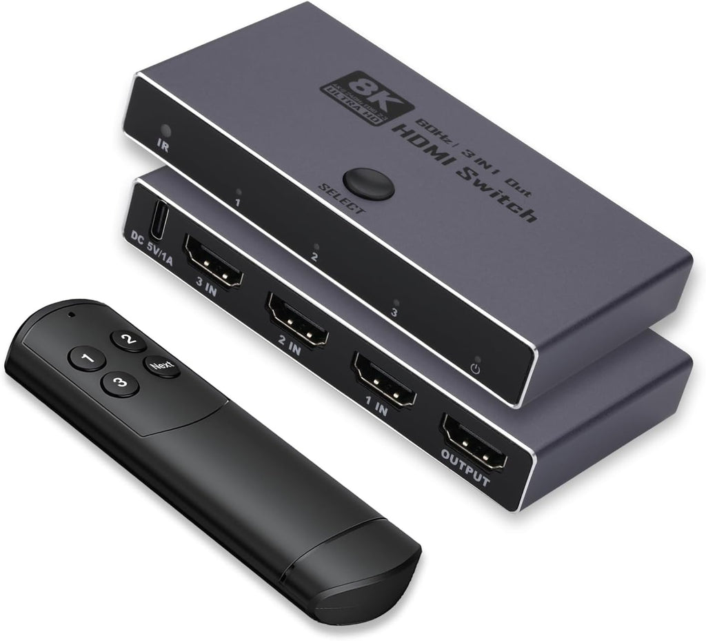 8K @60Hz HDMI 2.1 interruptor 3 en 1 salida con control remoto, 4K @240Hz, CEC
