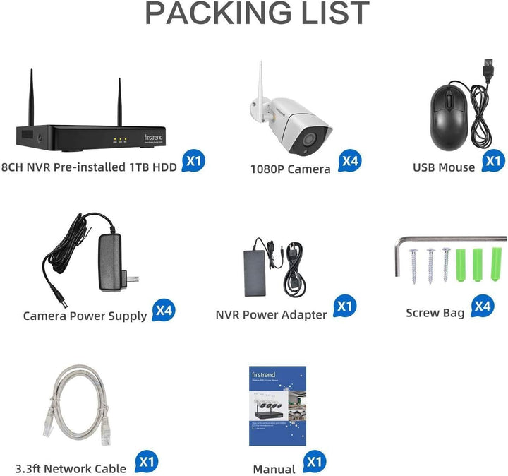 Sistema de cámara de seguridad inalámbrica firstrend WiFi 1080P, NV...
