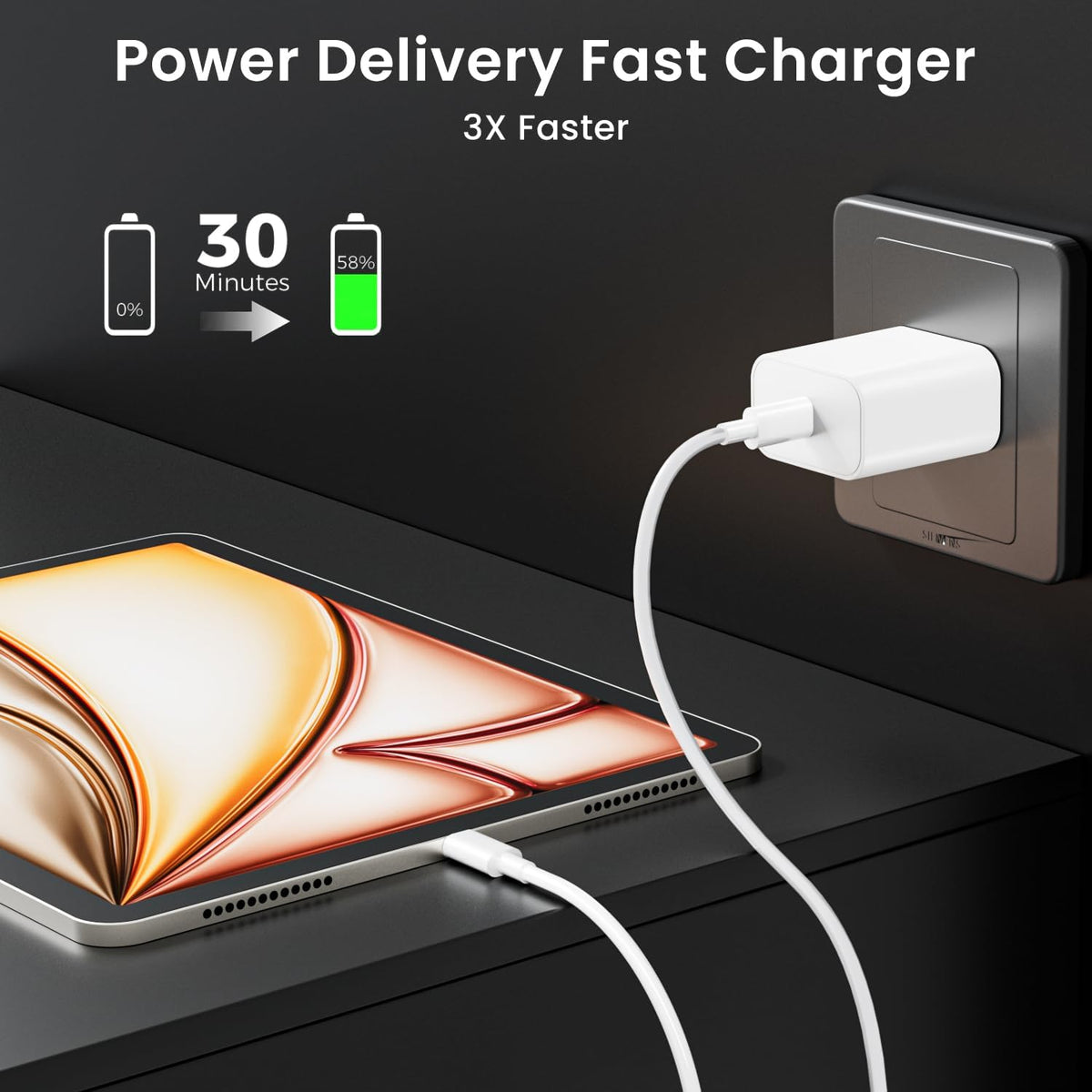 Paquete de 20 cargadores rápidos USB C de 20 W para Apple iPad Pro de 13/12.9/11 pulgadas, iPad A16/10ª generación, iPad Air de 11/13 pulgadas/5ª/4ª, iPad mini 6/7, cargador de iPad bloque de carga