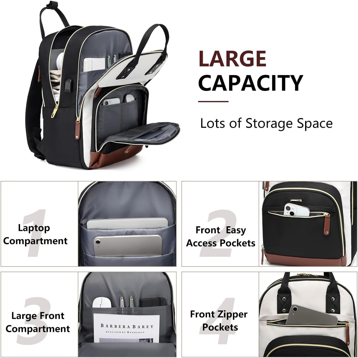 Mochila para laptop para mujer, bolsa de trabajo de 15.6 pulgadas c...
