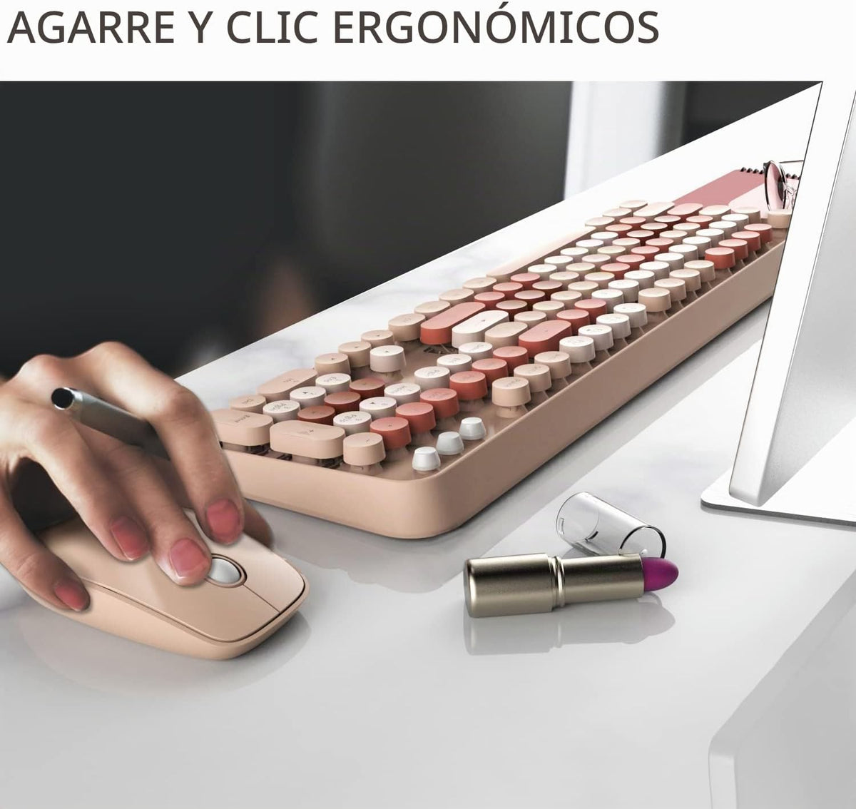 FOPETT Combo de teclado y mouse inalámbricos, 2.4G de tamaño comple...