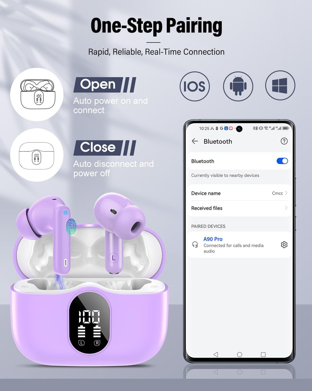 Auriculares inalámbricos, Bluetooth 5.4, estéreo de bajos, auricula...