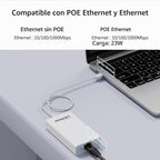 Convertidor Gigabit PoE a USB C, adaptador USB-C a Ethernet con carga de 23