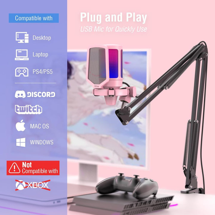 Kit de micrófono USB para juegos FIFINE, juego de micrófono RGB par...