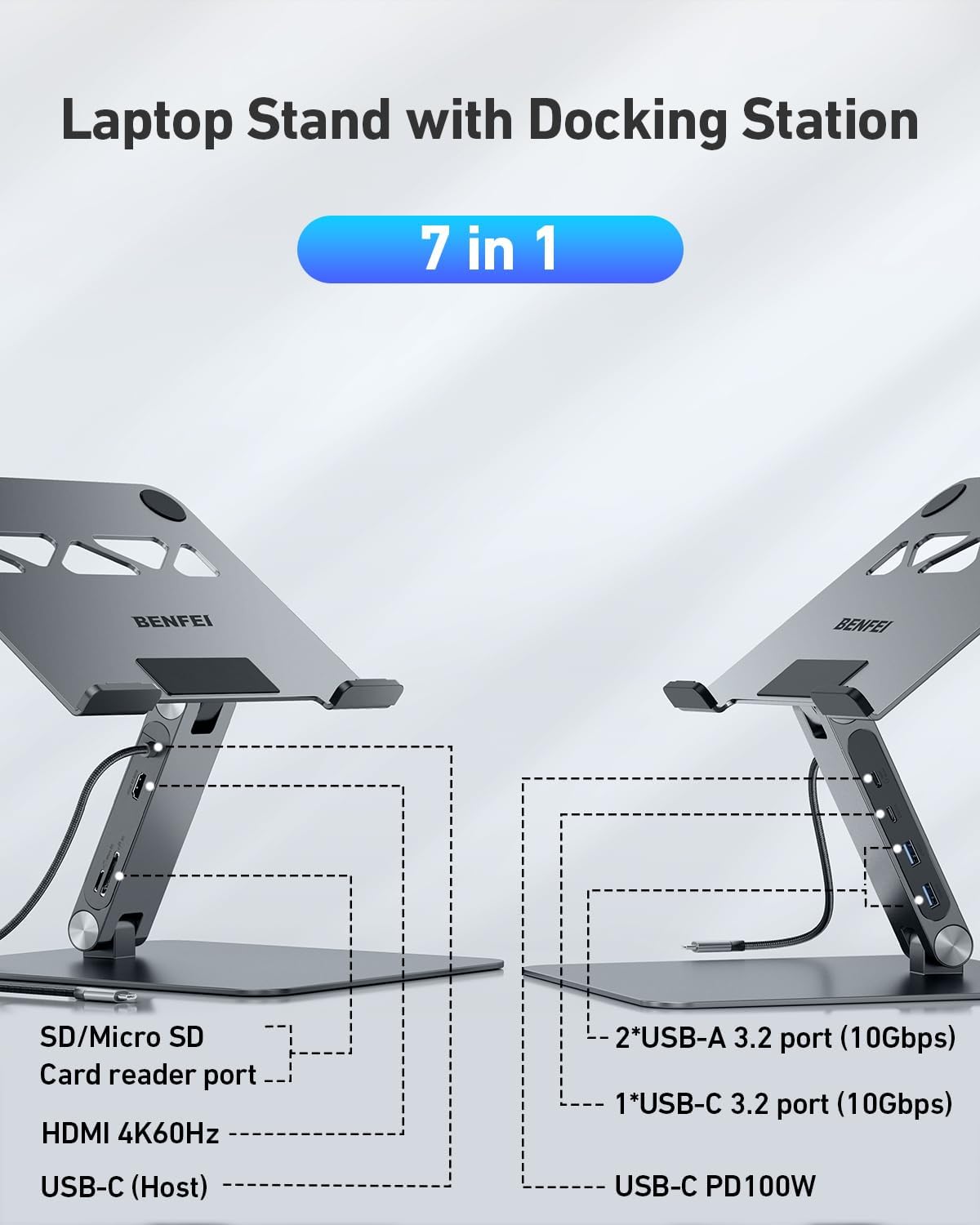 BENFEI Soporte para laptop con estación de acoplamiento USB C 7 en...