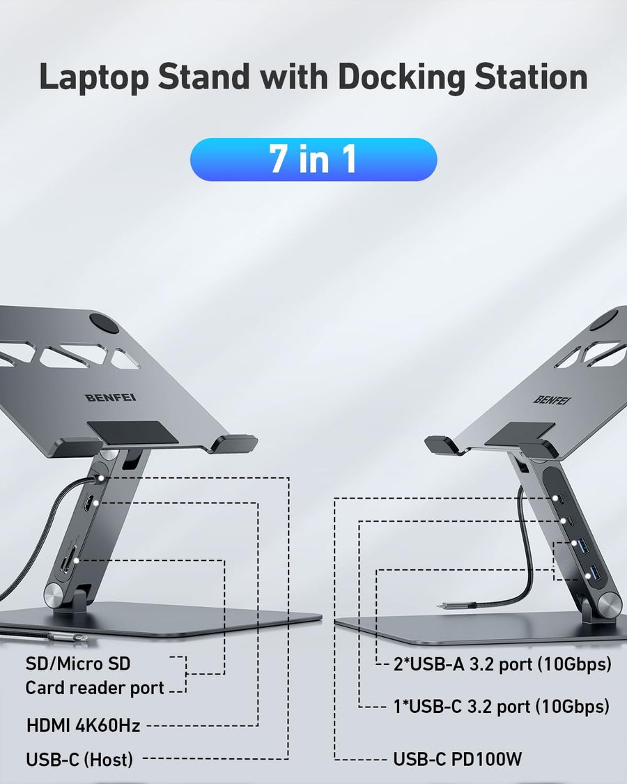 BENFEI Soporte para laptop con estación de acoplamiento USB C 7 en...