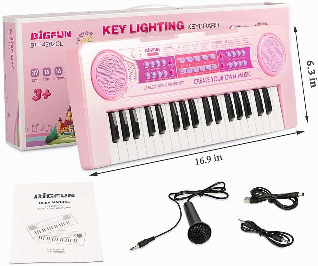 Teclado de piano recargable para niños, 37 teclas con micrófono e