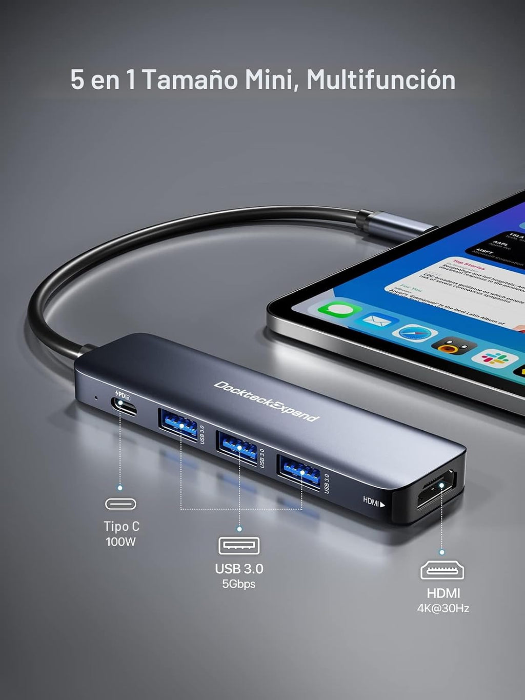 DockteckExpand, DE0004, hub USB 3.0 de 3 puertos