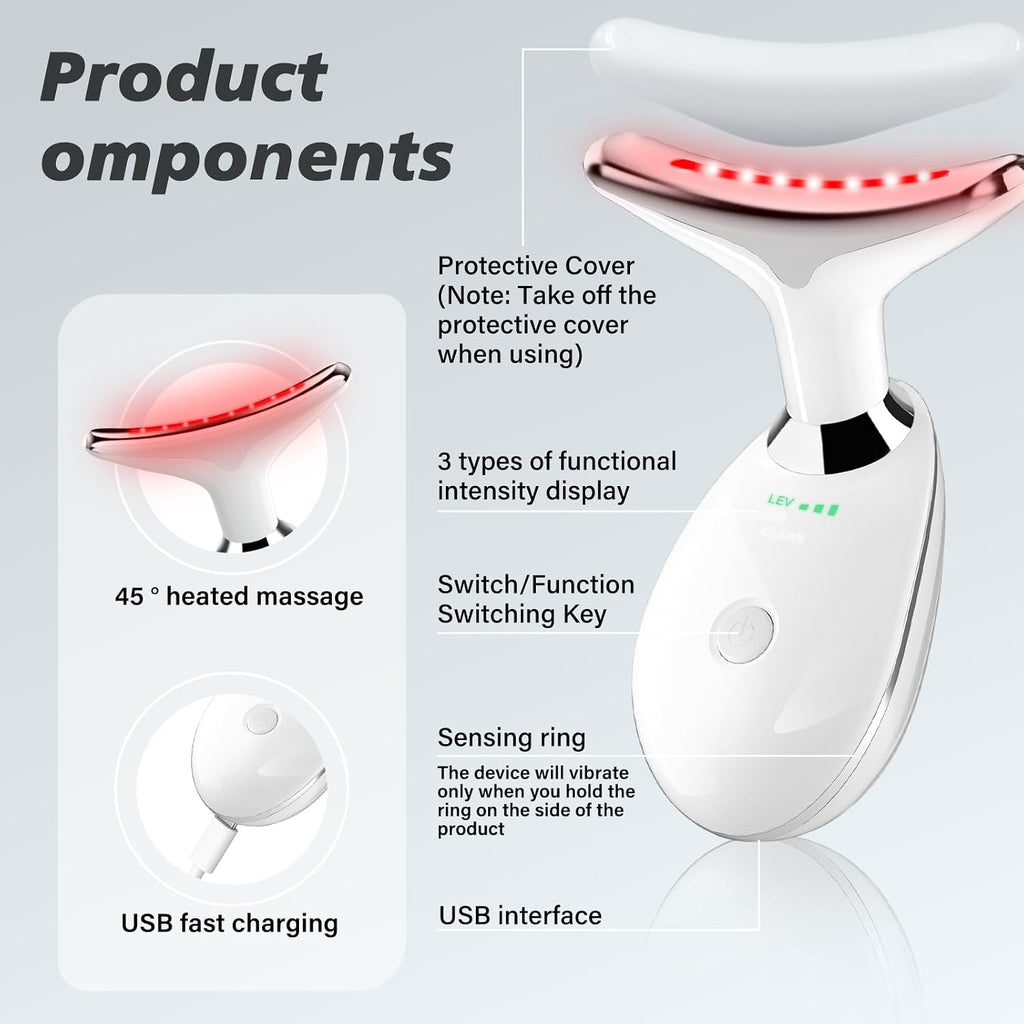 Suenohyu Terapia de luz roja para masajeador facial, dispositivo de terapia de luz de mano para el cuidado de la piel en el hogar, terapia de luz, herramienta de masajeador facial para cuello (blanco)
